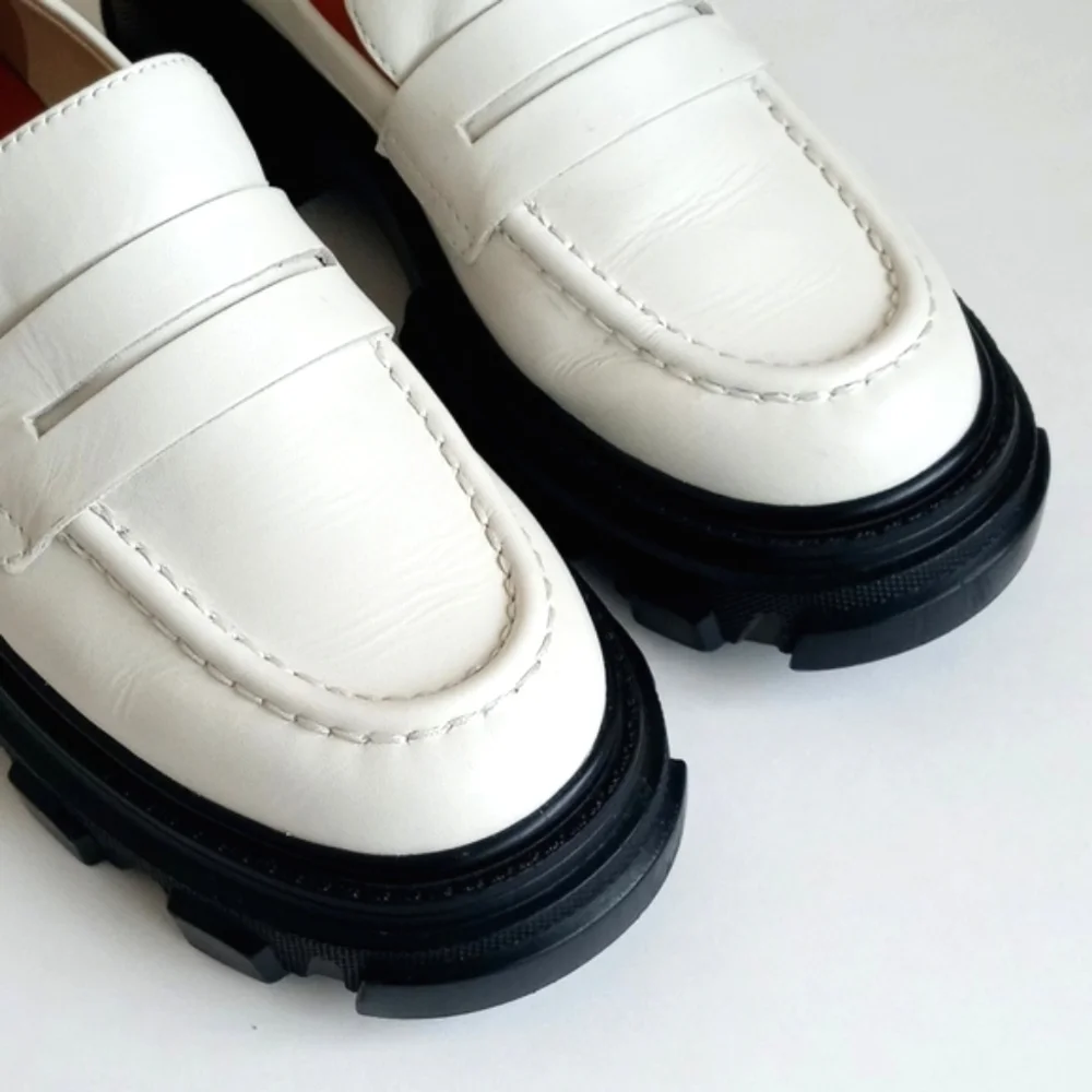Lisa & Vicky Women’s Winter Creamy White Platform Thick Lug Sole Loafers 7.5